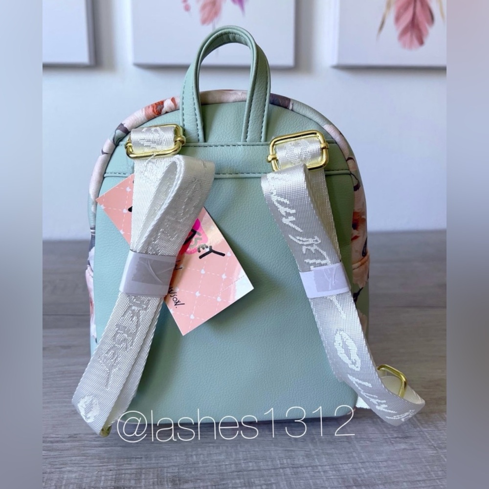 BETSEY JOHNSON Purse Peyton Mini Backpack Bag - Green Floral LBPEYTON - Picture 5 of 8
